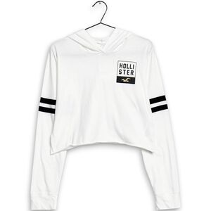 Hollister white hoodie cropped (M) black striped long sleeves sporty casual